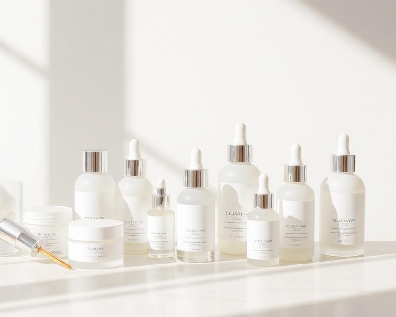Medical-grade skincare products arranged in a bright spa setting